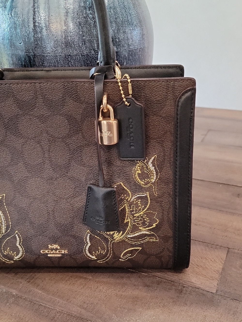 COACH Zoe Carryall Bag in Signature Canvas Print Floral Embroidery w/ lock & key - Picture 2 of 11
